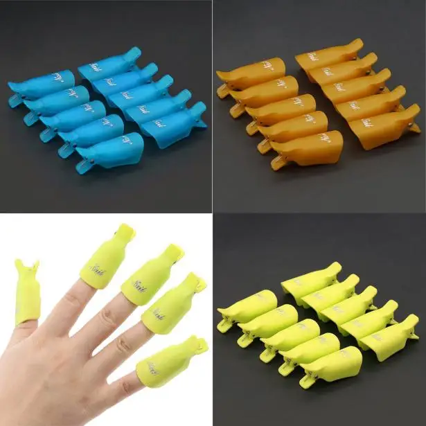 

HuaMianLi 10PC/box Fashion Golden/Blue/Yellow Plastictool Remover Gel Polish Caps For Nail Remover Wrap Tool DropshipF9