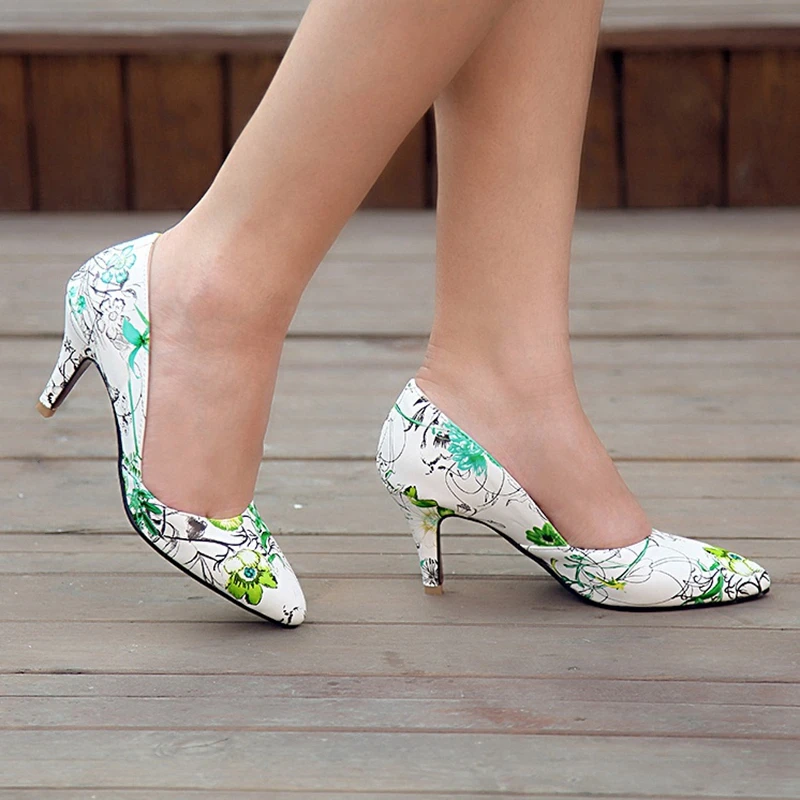 SIMLOVEYO/женские туфли-лодочки на высоком каблуке, с цветочным принтом, с острым носком, без шнуровки, на шпильке, синие, зеленые, вечерние, свадебные, офисные, большой размер 44