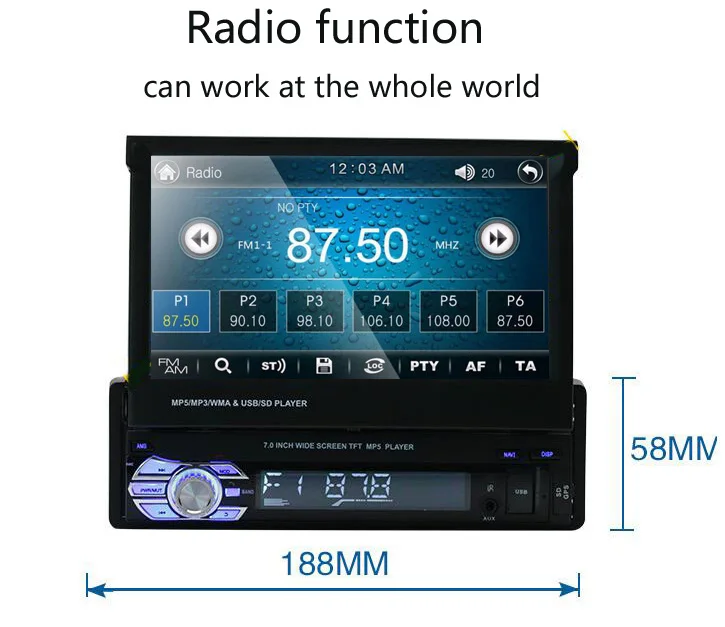 Clearance 7" 1 Din Car DVD Player GPS Navigation Universal In-dash Detachable Front Panel Auto Radio Audio Stereo 1Din 12