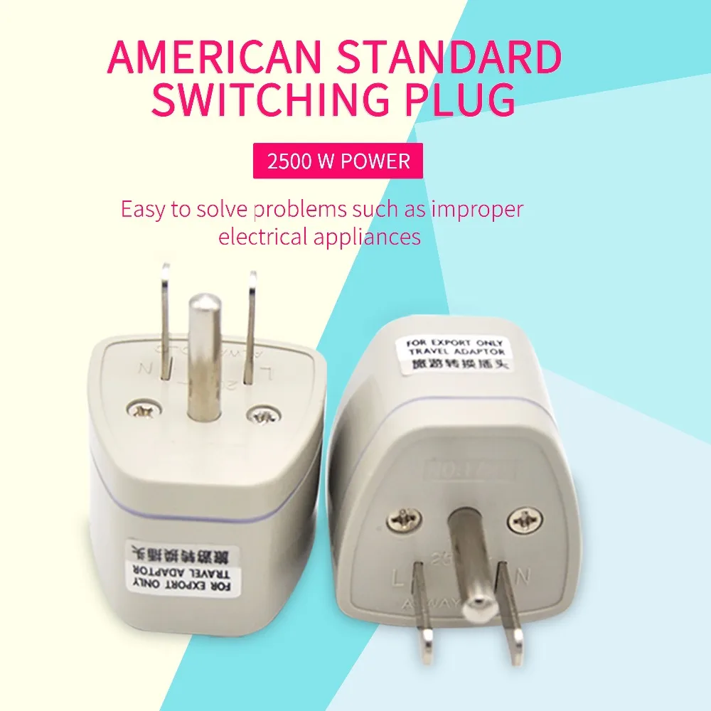 Travel Power Plug 3pin 2500W 10A US Canada AC to Universal EU UK AU