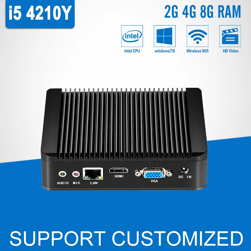 Mini PC Intel Core i5 4210Y Fanless Computadores Desktop Intel HD Graphics 4200 DDR3 RAM Barebone