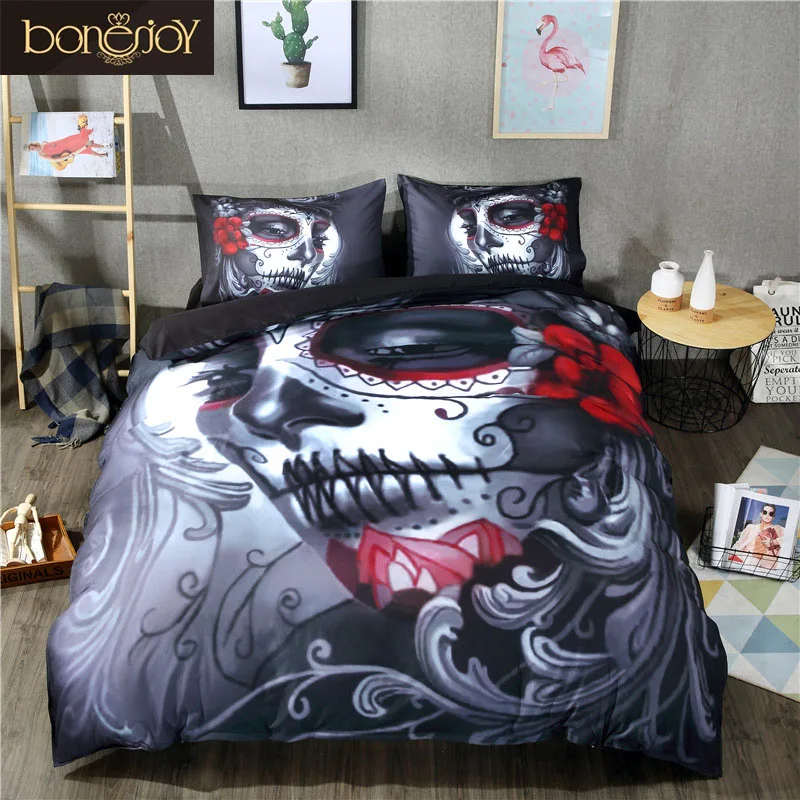 Bonenjoy Schwarz Schadel Bettwasche Set Halloween Stil Bettlaken