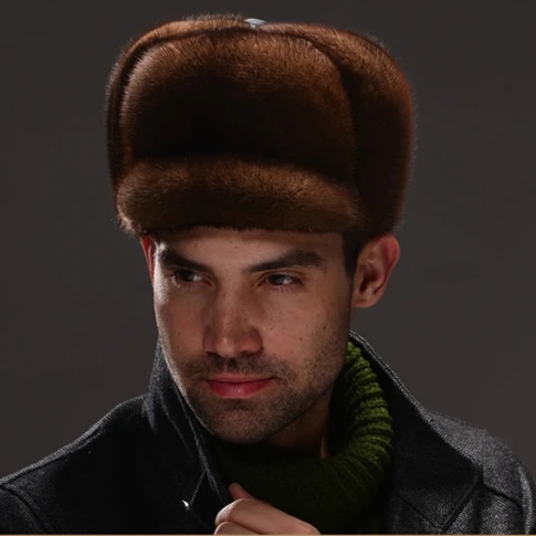 Best price at $157 Cheap HM033 Real genuine mink hat winter Russian men's warm caps whole piece mink fur hats