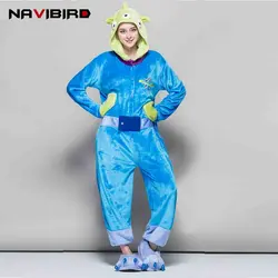 Кигуруми 2018 осень Monester три глаза университет Салли Onesie для взрослых капюшон Жираф пижамы животных Для женщин домашняя пижама Комбинезоны