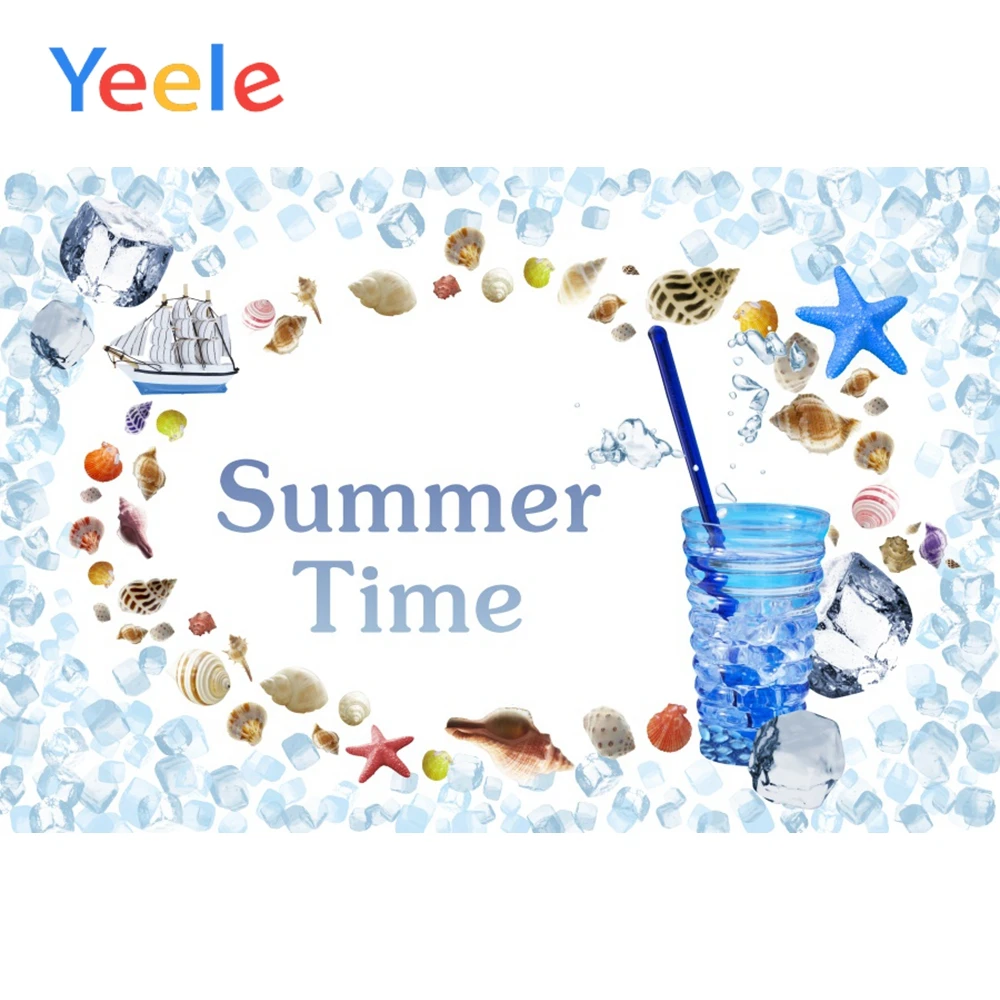 

Yeele Summer Time Ice Block Drink Shell Starfish Circle Scene Baby Photography Background Photographic Backdrop For Photo Studio