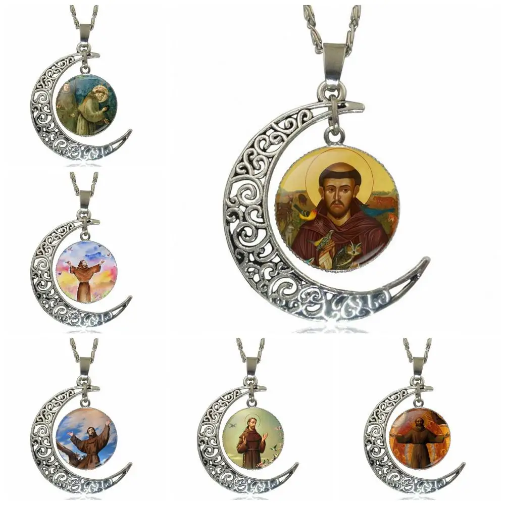 St Francis религиозная вера для женщин ручная работа модное стекло кабошон луна