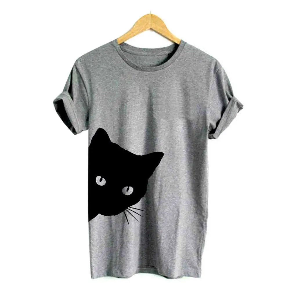 1 шт., женская футболка с забавным котом, хлопок, Harajuku, тонкая, с коротким рукавом, летняя рубашка, сексуальная, Корейская, для девушек, футболки, топы, новинка - Цвет: 11