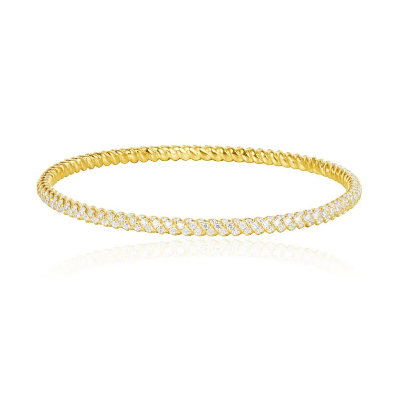 

SLJELY Luxury 925 Sterling Silver Yellow Gold Color Twisted Pattern Simple Bangle Cubic Zirconia Stones Women Bracelet Jewelry