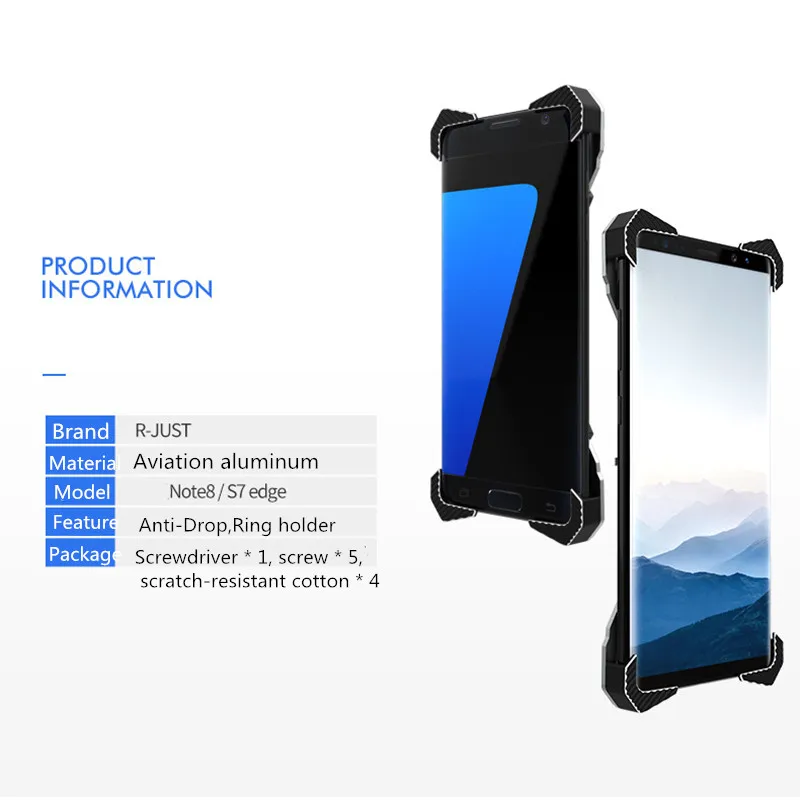 R-просто роскошный чехол для Galaxy Note8 S7 рамка с силуэтом Алюминий задняя крышка для N8 5," S7 край 6,3 дюймов телефонные чехлы с защитой от повреждений и кольцом держателем