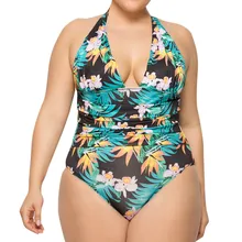 CHAMSGEND бикини с высокой талией размера плюс, бикини, Mujer Talla Grande, большой размер, цветочный принт, Цельный купальник, костюм бикини