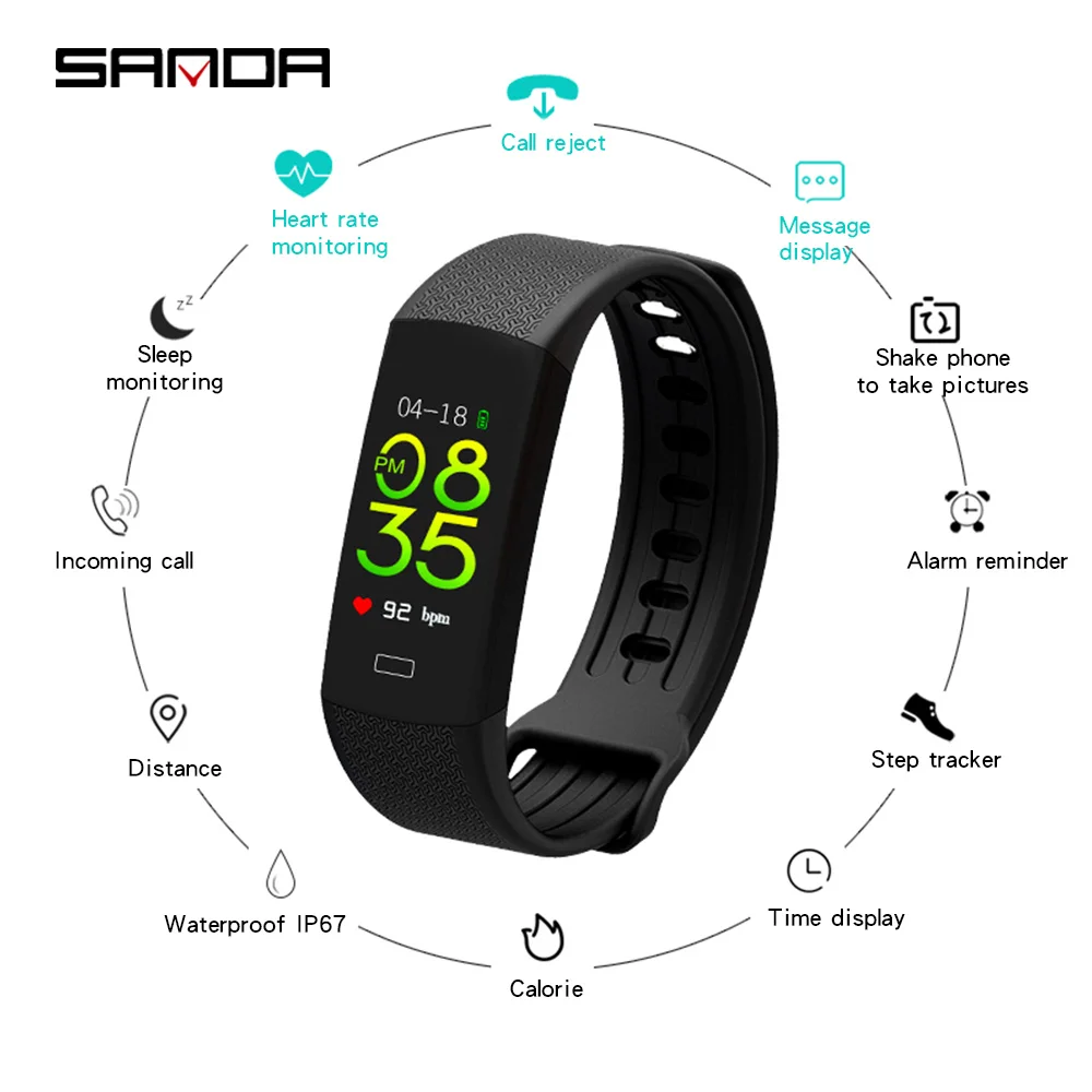 

SANDA Bluetooth Smart Watch for Android Phone IOS Fitness Bracelet Women 24 hours Heart Rate Tracker IP67 Sport Men Watches saat