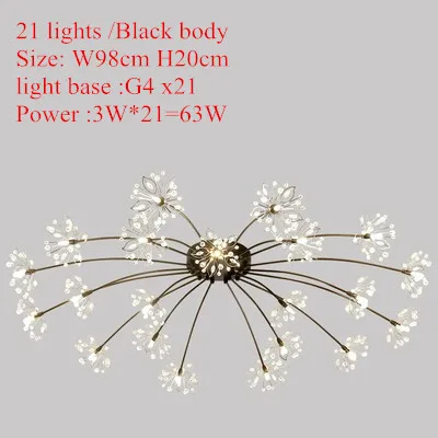 Золотые/черные хрустальные дизайнерские люстры, потолочные светильники G4 Led Lustre plafondlamp домашний декор хрустальные лампы - Цвет корпуса: 21 lights -Black
