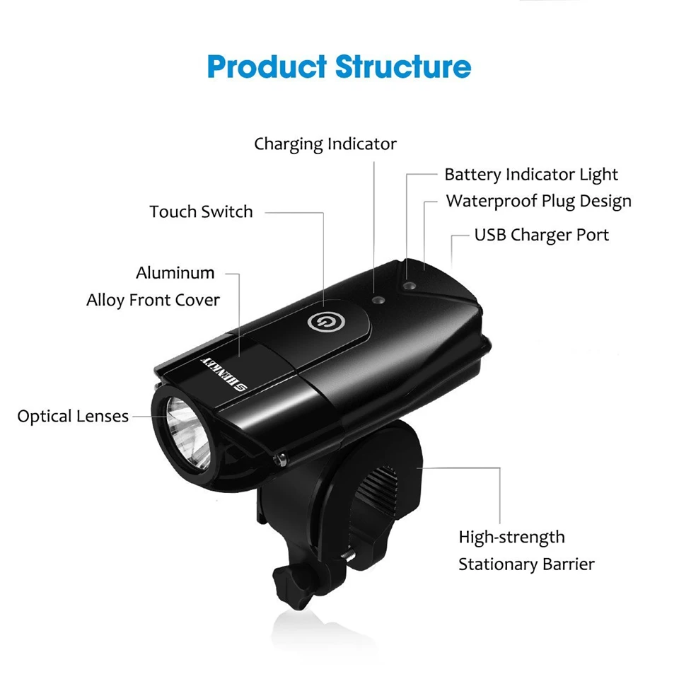 Flash Deal SHENKEY Bike Lamp Bicycle Light LED Headlight Bicycle Flashlight USB Rechargeable light Cycling Lantern For Bicycle Accessoires 3