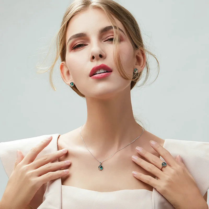 Beste BISAER Zilveren Sieraden Sets Real 925 Sterling Silver Mermaid Fairy Ring Ketting Sieraden Set Sterling Zilveren Sieraden Maken WE066