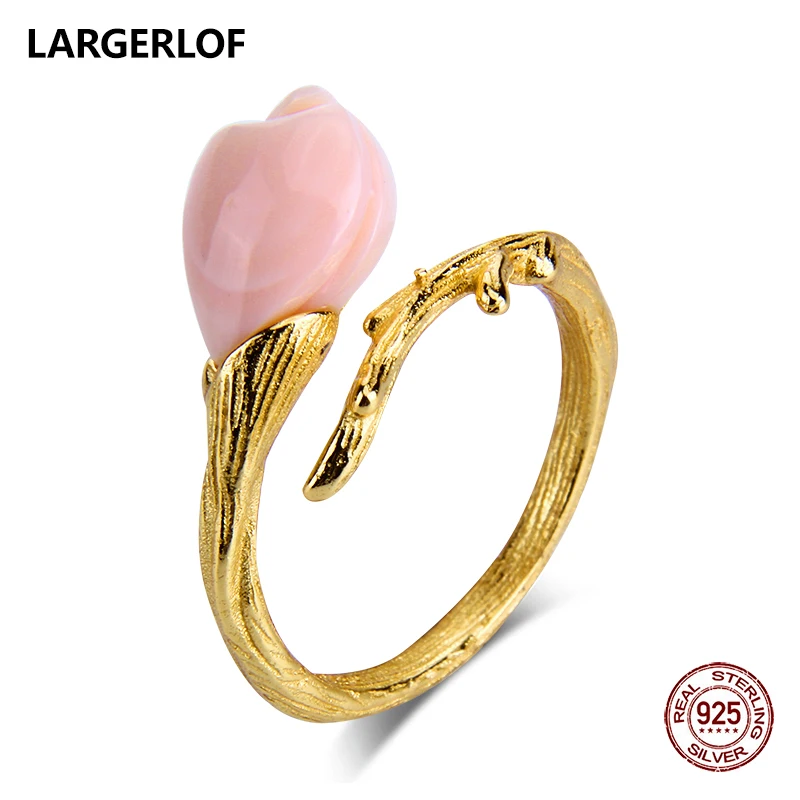 

LARGERLOF Ring Silver 925 Women Shell Adjustable Ring Handmade Silver 925 Jewelry Wedding Rings JZ50006