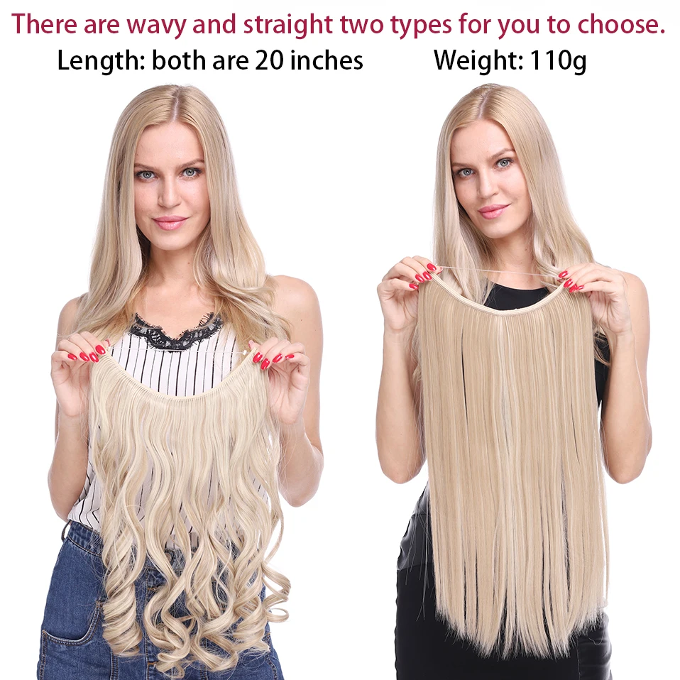 BENEHAIR Invisible Wire No Clips In Hair Extensions Secret Fish Line Hairpieces Synthetic Hair Extensions Fake Hair For Women
