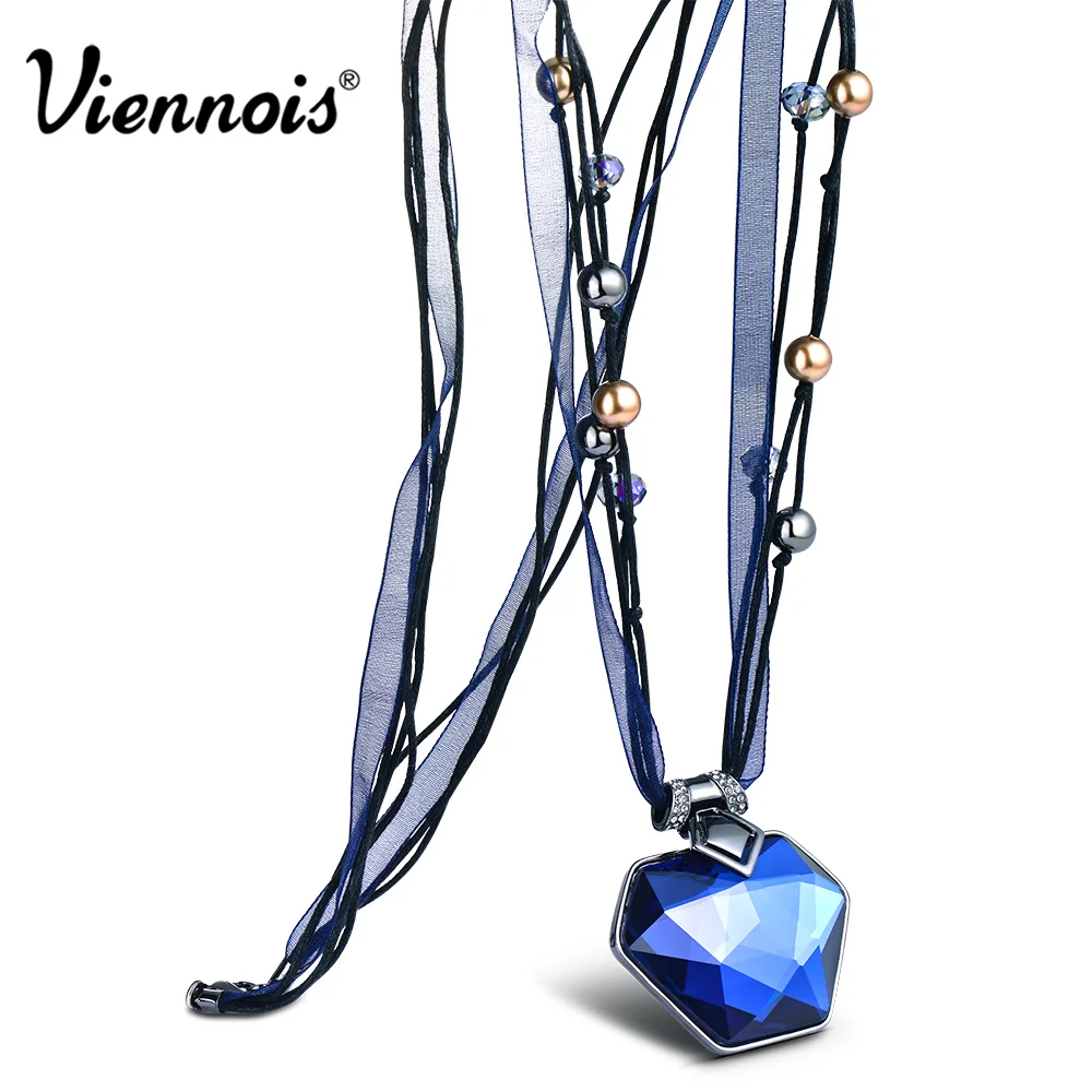 

Viennois Ribbon Long Pendant Necklaces for Women Blue/Orange Crystal Pendants Necklaces Female Fashion Jewelry