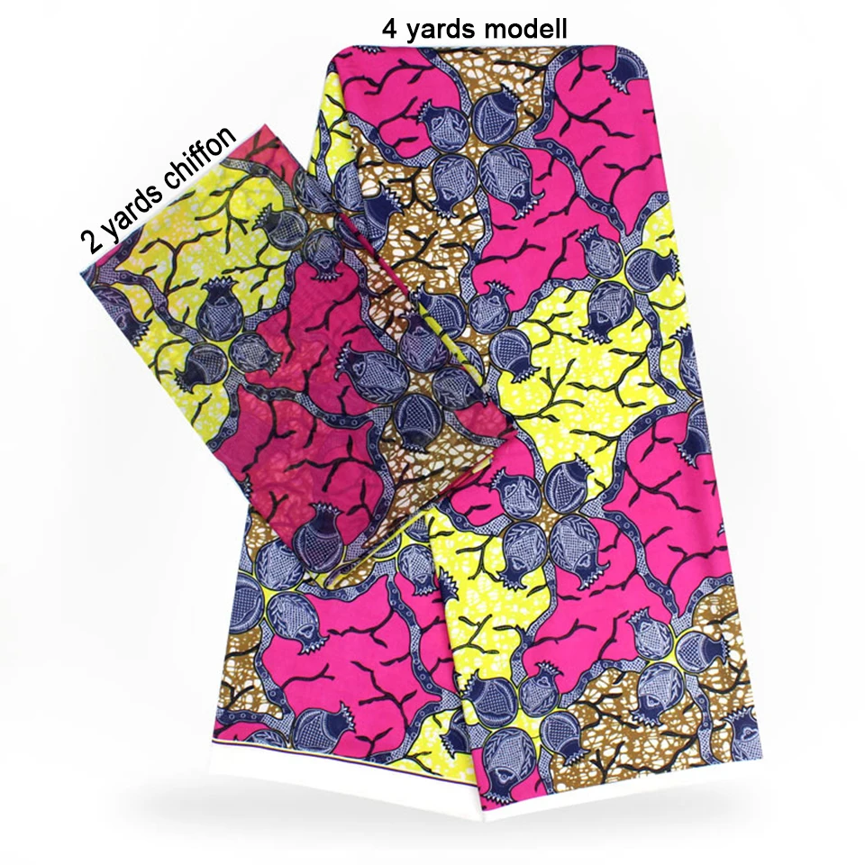 

2 Pcs Set 4 Yards African Ankara Prints Modell Material & 2 Yards Chiffon Ankara Chiffon Fabric YBXM-68