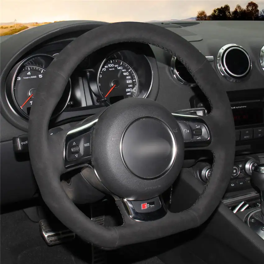 MEWANT черная замша черный натуральная кожа чехол рулевого колеса автомобиля для Audi TT TTS(8J) 2006- A3 S3(8 P) Sportback 2008-2012 - Название цвета: Style-01