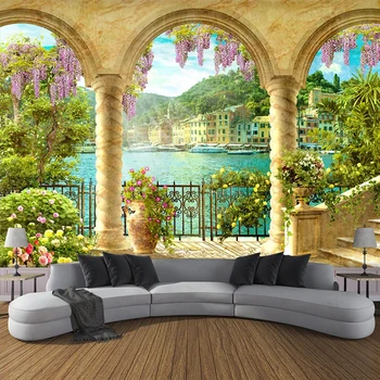 

Custom Wallpaper Murals 3D Stereo Space Arch Balcony Landscape Wall Painting Living Room Bedroom Backdrop Wall Decoration Mural