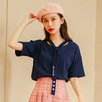 

Summer Embroidered Love Letters Women Tops Loose Sweet Top Female Chic Batwing Sleeve Shirt Pastel Women's Shirts