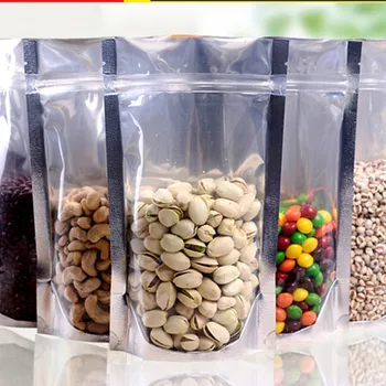 

Standup Aluminium Foil Bags Food Packaging Gift Bags 50pcs/lot Transparent Bag Containers With Window for Cookie Nut Candy