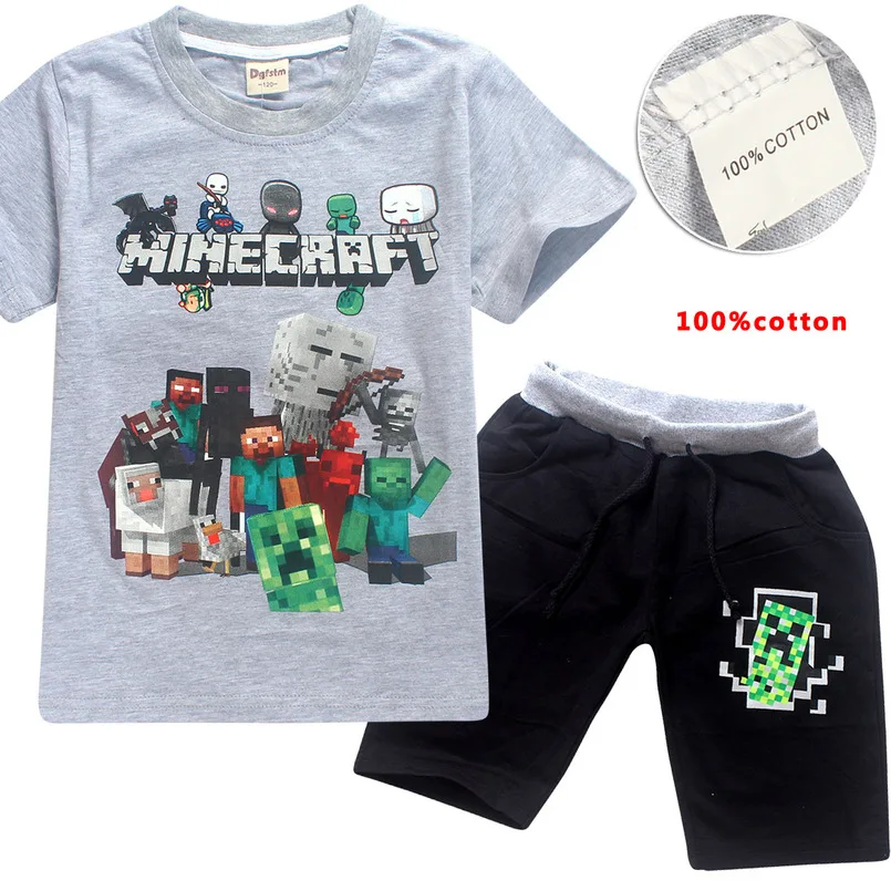 

Minecraft Children Clothing Sets Costumes For Boys Clothes Summer T-shirt+pant suits set For Sport Suits Wear kids sport suit