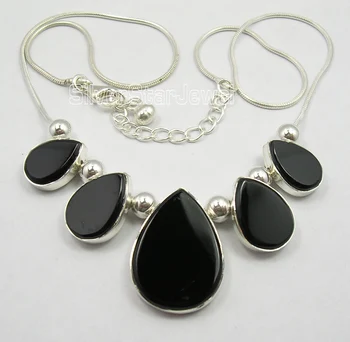 

Chanti International . Pure FLAT BLACK ONYX Gems HANDCRAFTED Big Necklace 18.5 Inches