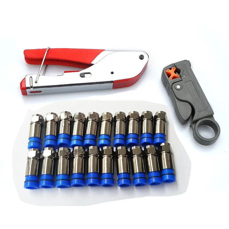 

Coaxial Coax Compression Crimper Tool Kit Cable Stripper with 20pcs F RG6 compression coaxial Connector