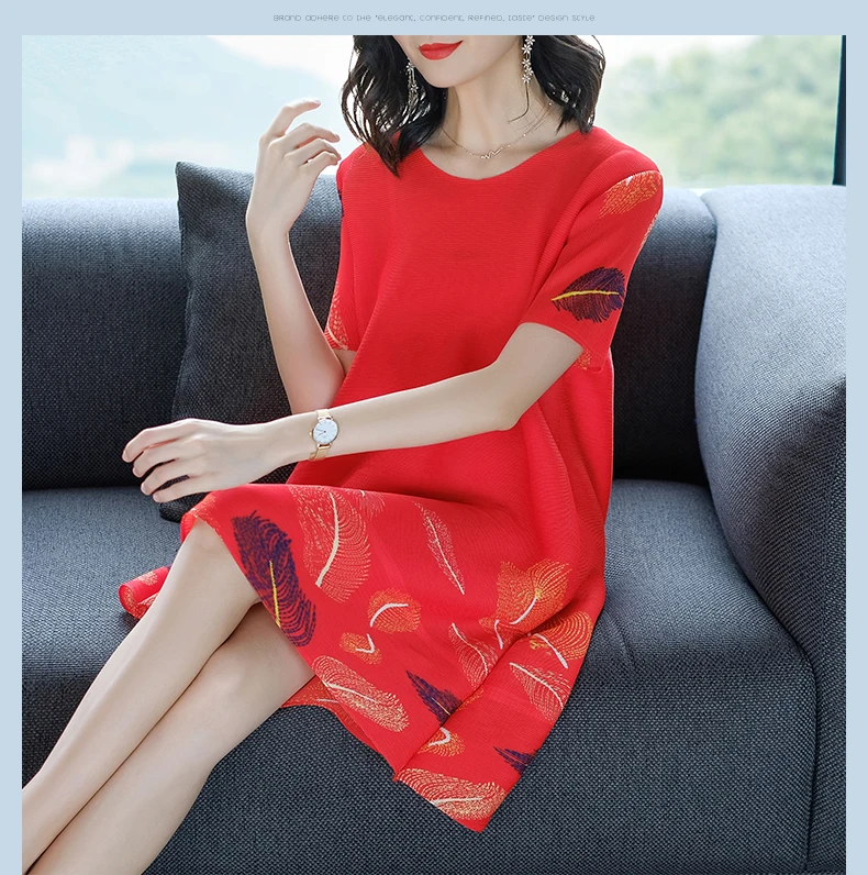 Специальное Плиссированное женское повседневное свободное платье с цветочным принтом модное платье трапециевидной формы с коротким рукавом женское платье черного, красного, синего, фиолетового цвета Vestidos