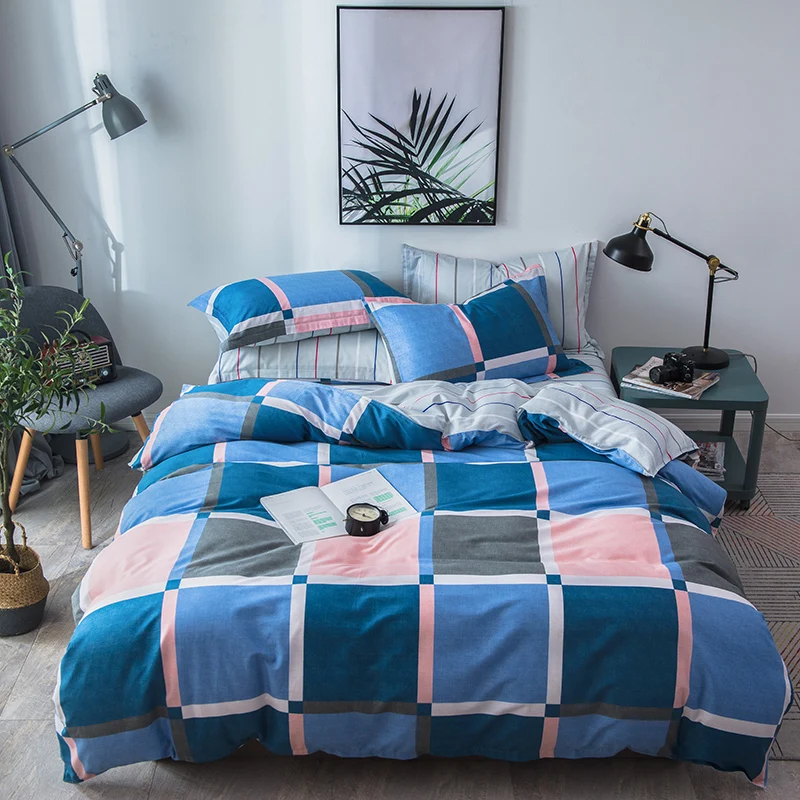 100 cotton pink blue plaid bedding sets queen double size duvet cover