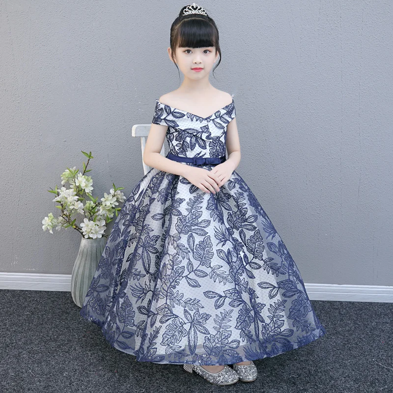 

Summer New Girls Children Shoulderless Princess Dresses Kids Clothes Birthday Wedding Dress Piano show dress For Girls Costume