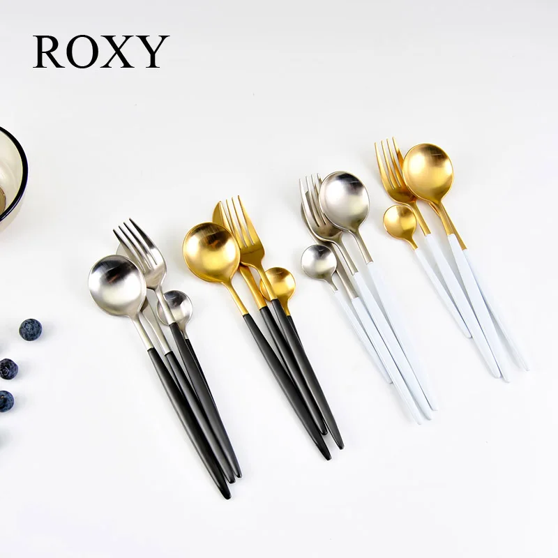 Kaufen 24 teile satz Geschirr Set 304 Edelstahl Schwarz Gold Besteck Messer Gabel Set Besteck Geschirr Besteck Drop Verschiffen