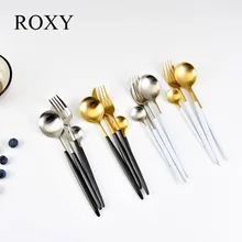 24Pcs/set Dinnerware Set 304 Stainless Steel Black Cutlery Set 4 Pieces Black Knife Fork Set Tableware Gold Plate Drop Shipping