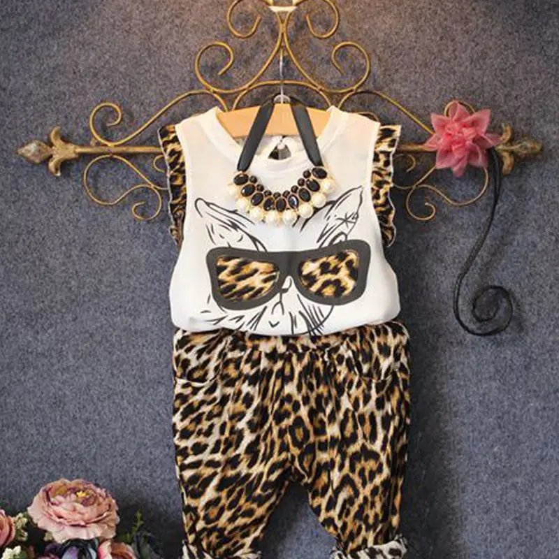 Hot Leopard Print Baby Kids Girls Lovely Cat Tops T-shirt Pants Outfits Age 2~6Y | Мать и ребенок