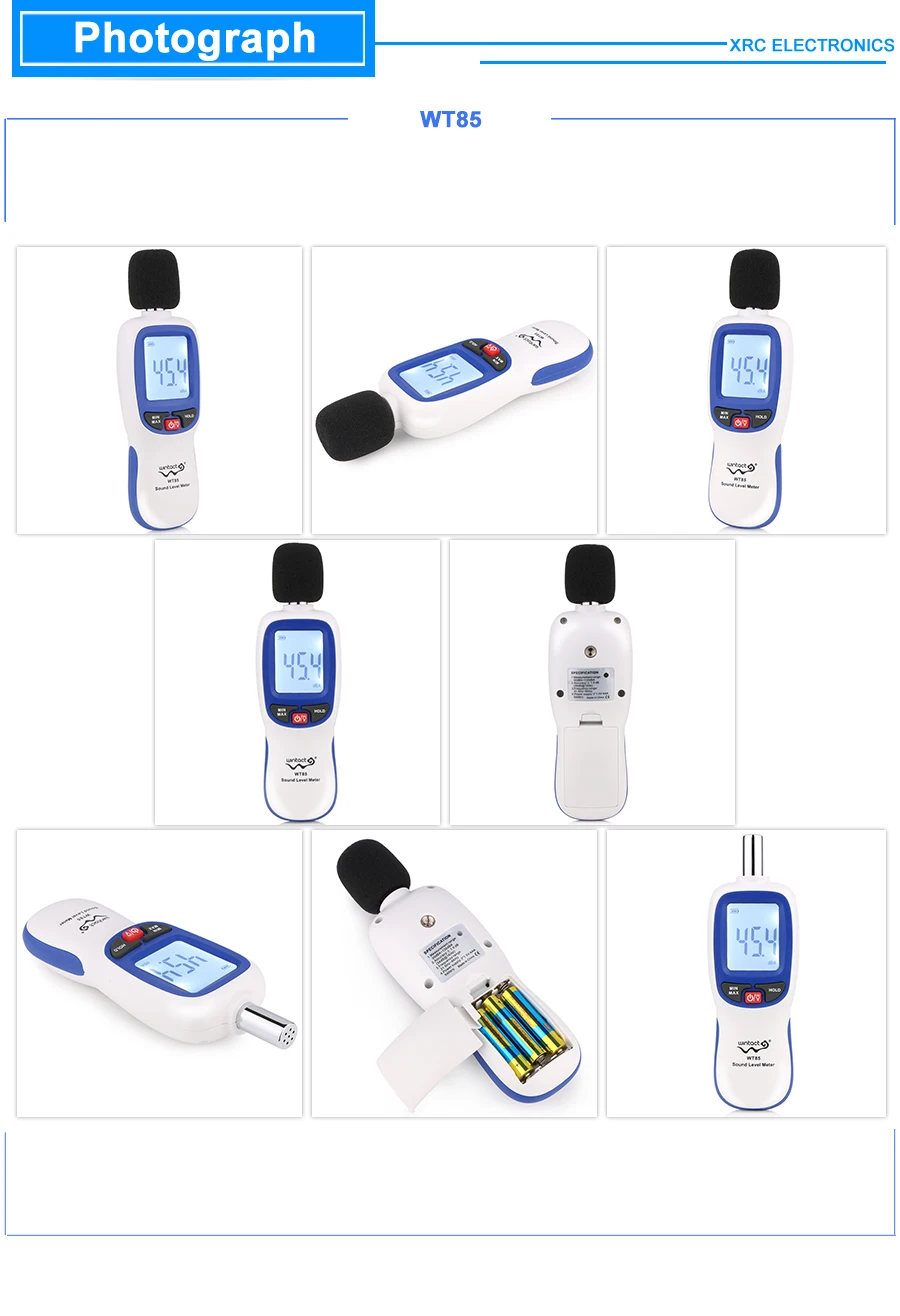 WINTACT цифровой измеритель уровня звука децибел шумомер lcd A/C быстрый/медленный дБ экран 30-130dB WT85-WINTACT