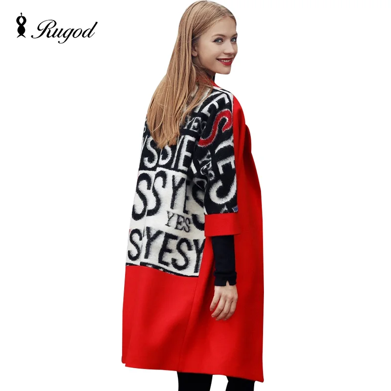 Rugod 2018 Autumn Winter Fashion Women Coat Jacket Long sleeve Medium Long High Quality Wool Coats Loose Warm Woolen Outwear