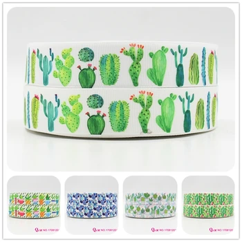

Q&N ribbon 16mm 22mm 25mm 38mm 50mm 75mm cactus printed grosgrain ribbon webbing 50yards/roll for hair tie free shipping