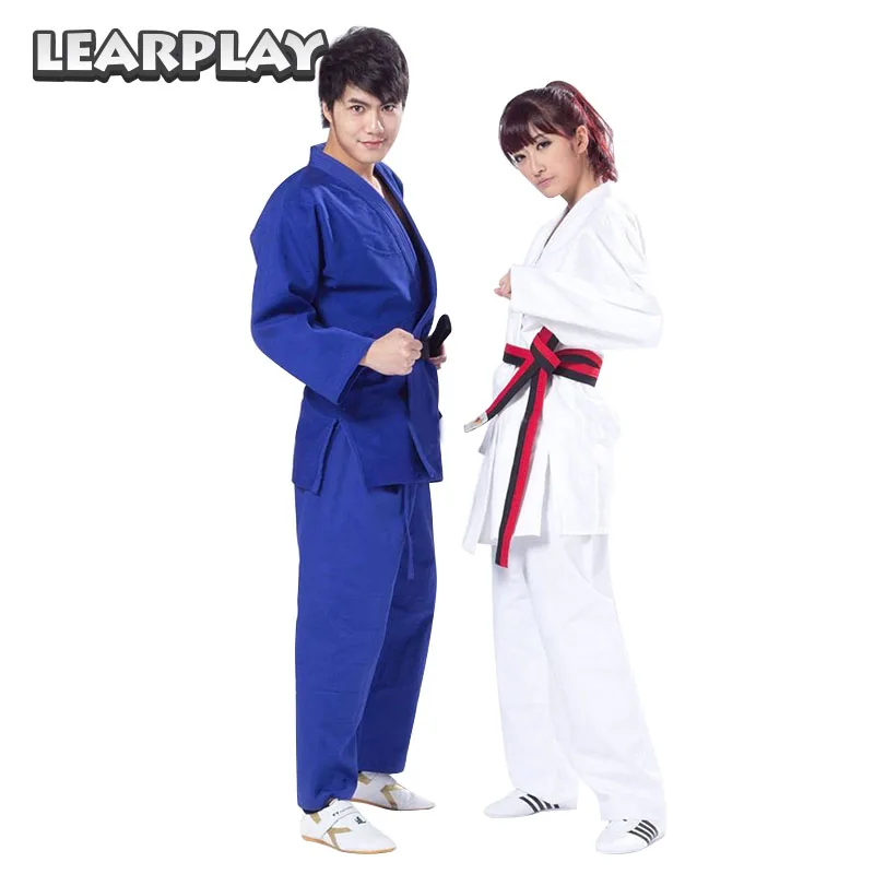 Для мужчин женщин дзюдо одежда хлопок кимоно джиу джитсу костюм белая/голубая форма дзюдо повседневные Костюмы с бесплатным поясом
