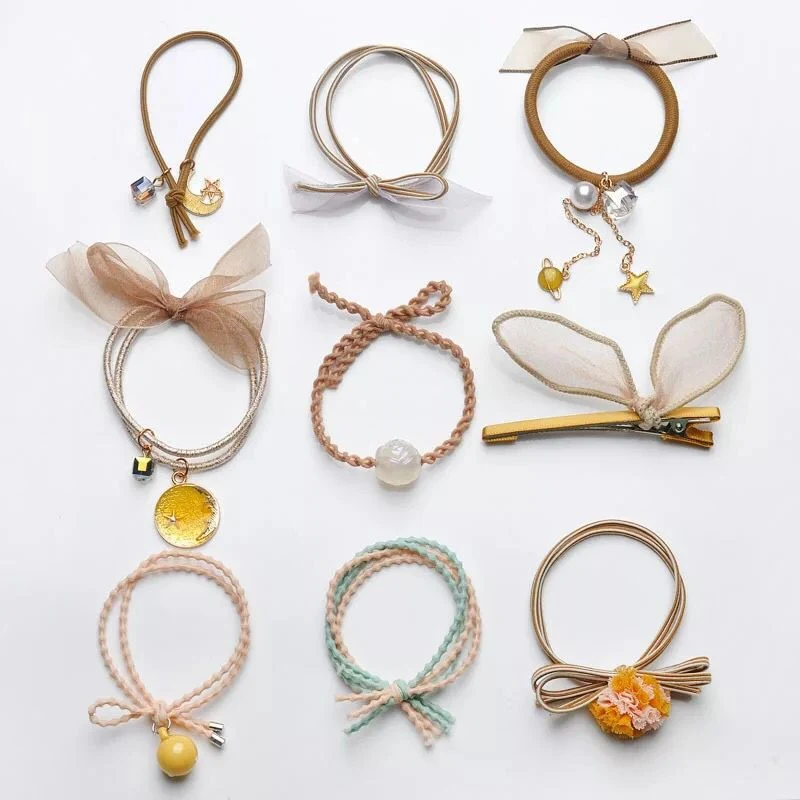 Solid Kawaii 9 Pcs A Pack Classic Fashion Head Rope Ribbon Elastic Hair Bands Simple Colorful Rubber Band Multicolor Hair Ring