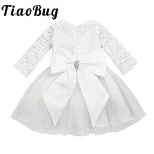 Платье с длинными рукавами для маленьких девочек; кружевное платье с цветочным узором для девочек со съемным бантом; нарядное платье принцессы для свадебной вечеринки; платье-пачка