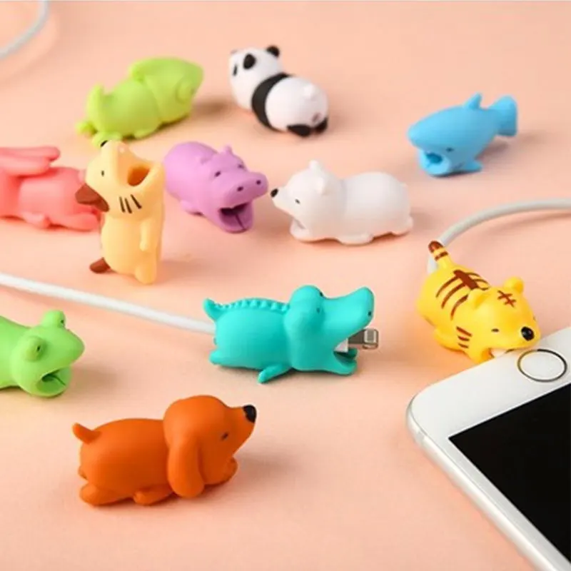 

Accessory Cable Protector For Iphone Cable Winder Phone Holder Accessory Organizer Rabbit Bite Dog Cat Animal Model Funny