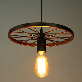 

Vintage Industrial Loft Pendant Light Retro Iron Wheel Hanging Light 1.2m Adjustable Wire Pendant Lamp Bulb Base Holder Fixture