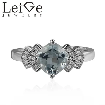 

Leige Jewelry 925 Sterling Silver Aquamarine Rings Cushion Cut Engagement Rings For Woman March Birthstone Romantic GiftS