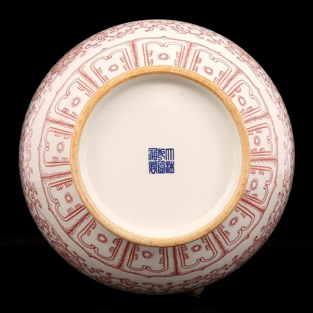Ceramics Double Ears Ming Dynasty Handpainting Handmade Antique Vase With Underglaze Red Lotus Elegant and Beautiful Treasure 5