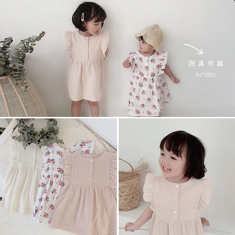 

2019 Summer New Baby Girl Temperament Round Collar Printing Dress Children Cotton Breathable Leisure Dress Kids Clothing