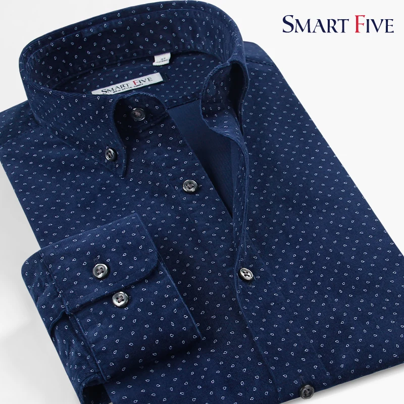Smart Five Мужская рубашка из 97% хлопка Camisa Masculina с узорами в горошек мужские рубашки с длинным рукавом приталенная рубашка мужская брендовая одежда