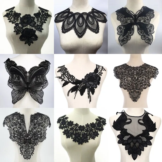 Black Flower Leaf Embroidery Collar Venise Lace Flowers Neckline Collar Applique Trim and Lace fabric sewing supplies 1