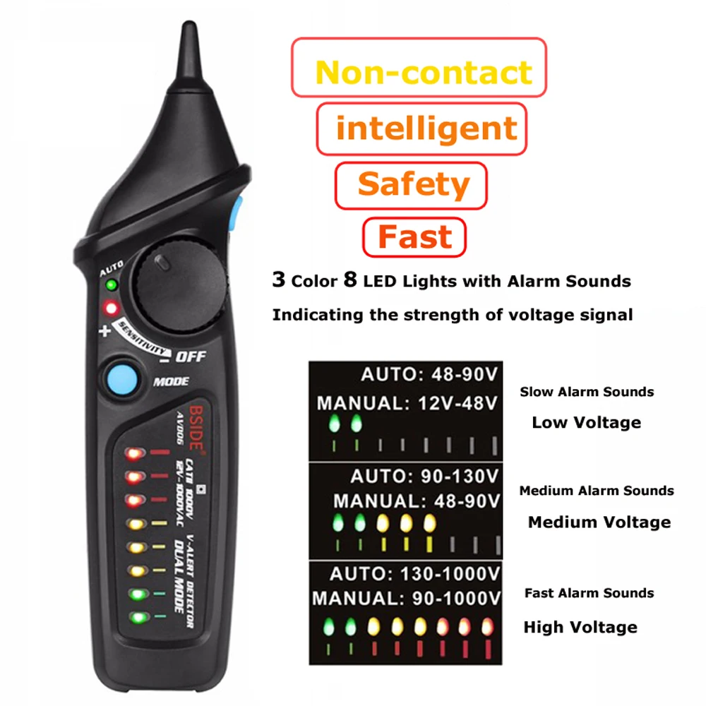 AVD06 двухрежимный детектор напряжения переменного тока бесконтактный Тестер напряжения изоляции живой провод кабель проверка с фонариком