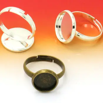

10pcs Classic 2 Colors Plated Brass Adjustable Ring Settings Blank/Base,Fit 12/14/16/18/20mm Glass Cabochons,Buttons;Ring Bezels